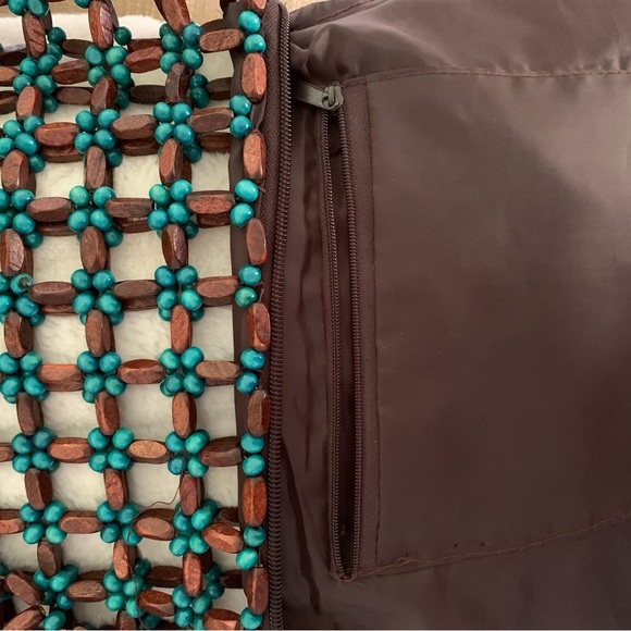Wood Beaded Boho Bag Purse Brown Teal New - Picture 3 of 6